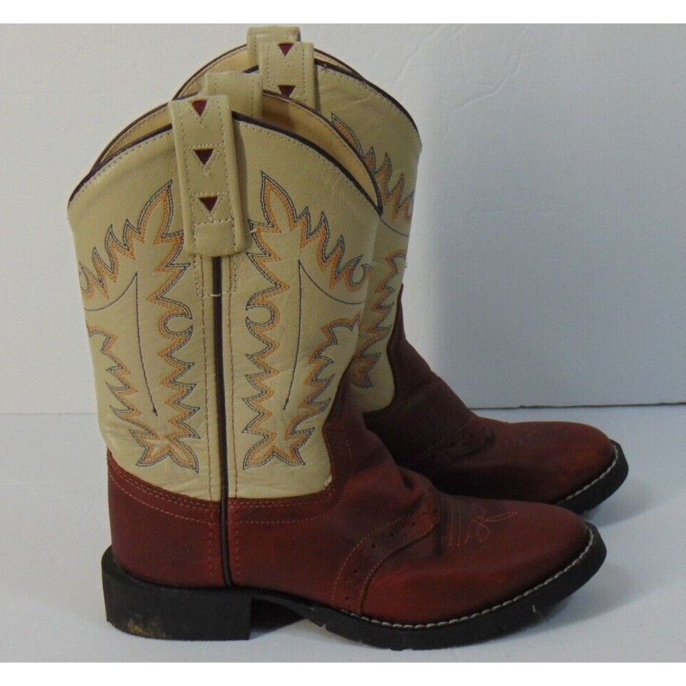 Old West Cowboy Boots Leather Upper Size 10 Brown / Tan Western Boy Girl KIDS